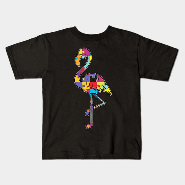 Autism Awareness Month Flamingo Puzzle Piece Kids T-Shirt by danielsho90